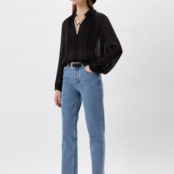 NWT The Kooples Modern Regular Stripes Blouse in Black - Size 2 - US M - EU 38 - Picture 2 of 9